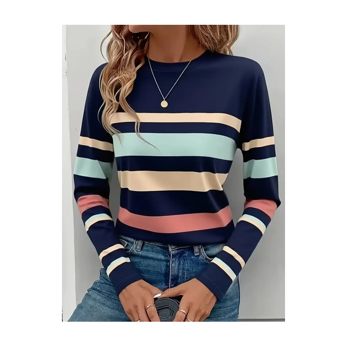 Women Striped Long Sleeve Tee T-shirt Crew Neck Printing Casual Spring/Fall Graphic Tee Top