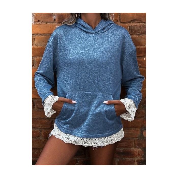 Women Plain Hoodie Split Joint Vintage Spring/Fall Long Sleeve Sweatshirt