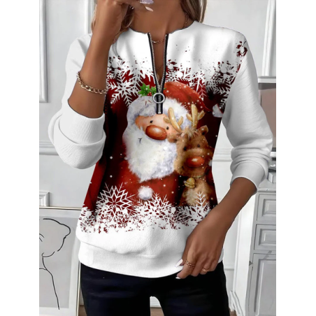 Women Santa Claus Crew Neck Printing Casual Spring/Fall Long Sleeve Sweatshirt