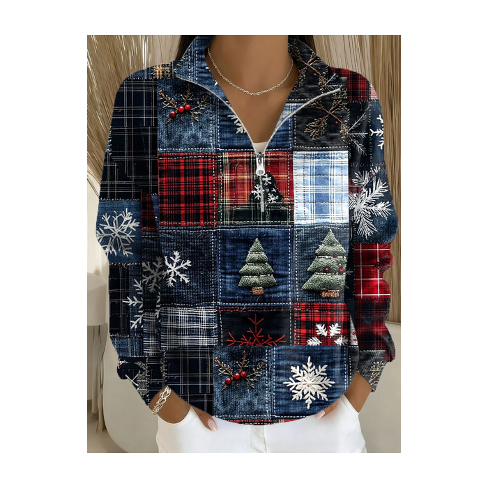 Women Christmas Shawl Collar Printing Casual Spring/Fall Long Sleeve Sweatshirt