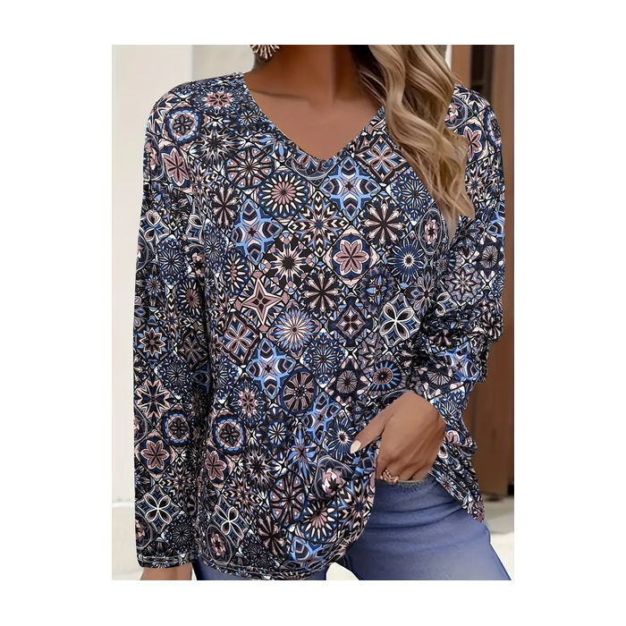 Women's Floral Long Sleeve Tee T-shirt V Neck Printing Casual Spring/Fall Graphic Tee Top