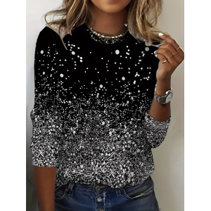 Women Abstract Long Sleeve Tee T-shirt Crew Neck Printing Casual Spring/Fall Graphic Tee Top