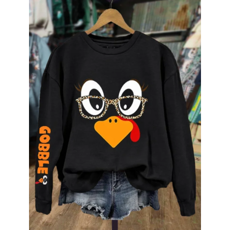 Women Thanksgiving Turkey Casual Crew Neck Long Sleeve Spring/Fall Sweatshirts