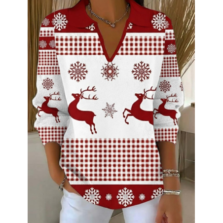 Women Christmas Printing Spring/Fall Casual Long Sleeve Shawl Collar Sweater