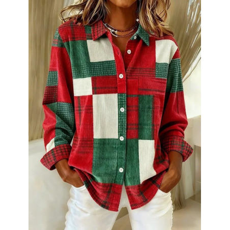Women Christmas Long Sleeve Shirt Spring/Fall Buckle Shirt Collar Regular Sleeve Daily Casual Top
