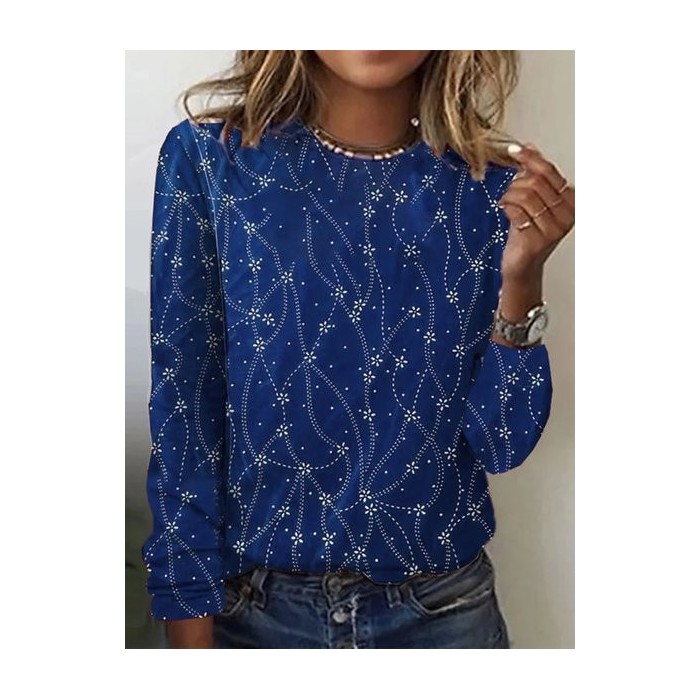 Women Striped Long Sleeve Tee T-shirt Crew Neck Vintage Spring/Fall Top