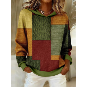 Women Multicolor Block Spring/Fall Printing Long Sleeve Casual Daily Hoodie