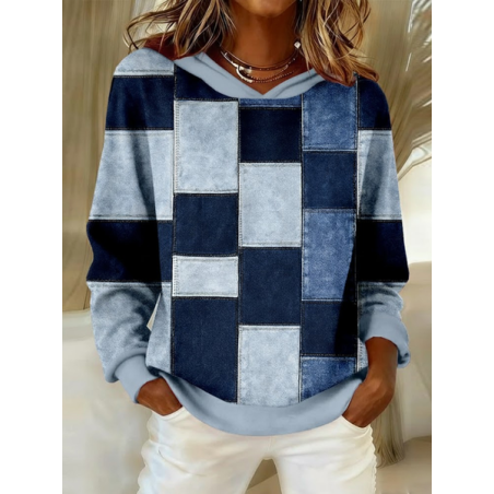 Women Abstract Plaid Spring/Fall Printing Long Sleeve Casual Daily Hoodie