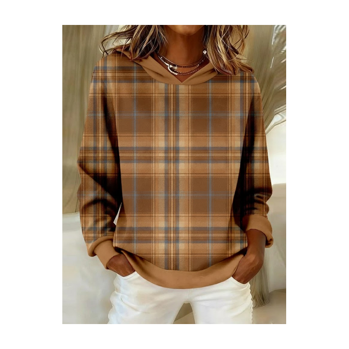 Women Plaid Spring/Fall Printing Long Sleeve Casual Daily Hoodie