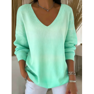 Women Ombre Spring/Fall Casual Long Sleeve V Neck Cotton Sweater