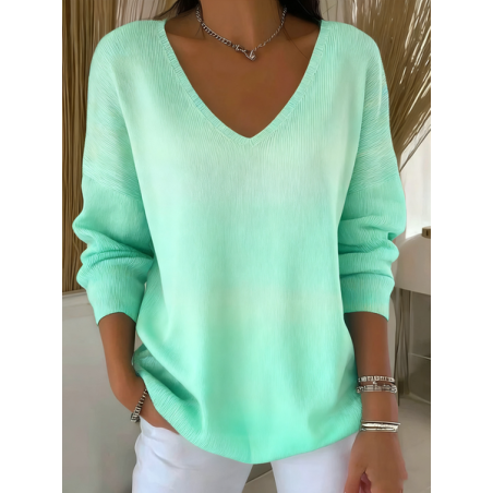 Women Ombre Spring/Fall Casual Long Sleeve V Neck Cotton Sweater