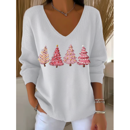 Women Christmas Long Sleeve Tee T-shirt V Neck Printing Casual Spring/Fall Top