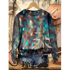 Women Christmas Crew Neck Printing Casual Spring/Fall Long Sleeve Sweatshirt