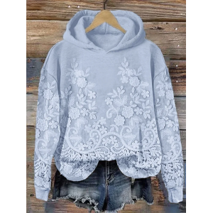 Women Floral Spring/Fall Printing Long Sleeve Casual Daily Hoodie