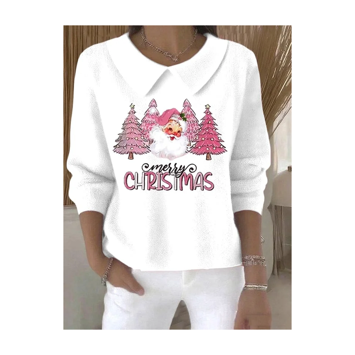 Women Santa Claus Printing Spring/Fall Casual Long Sleeve Shawl Collar Sweater