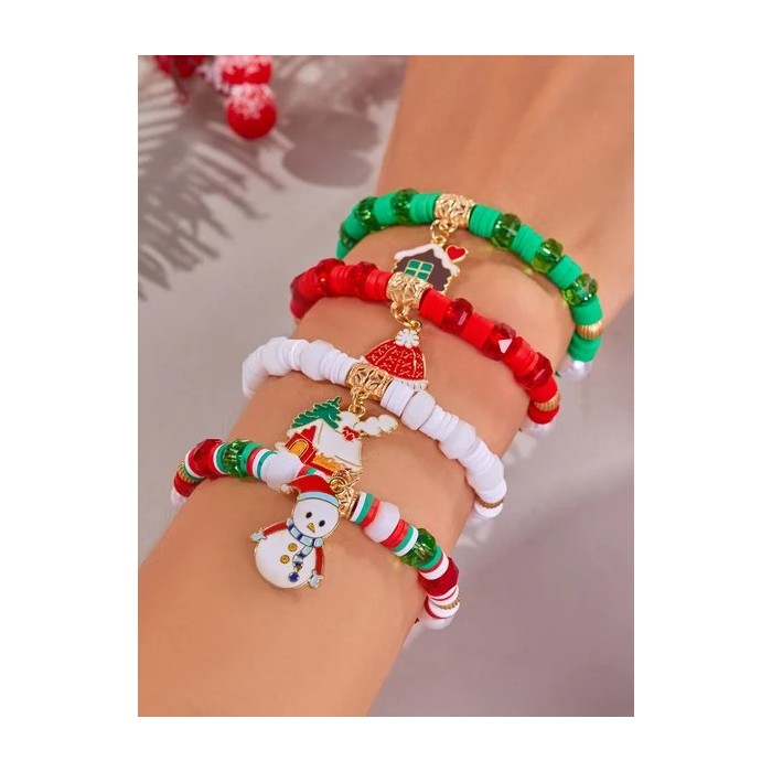 Christmas Polymer Clay Bracelet Christmas Colorful Santa Claus Snowflake Snowman Bracelet Christmas Bracelet Set