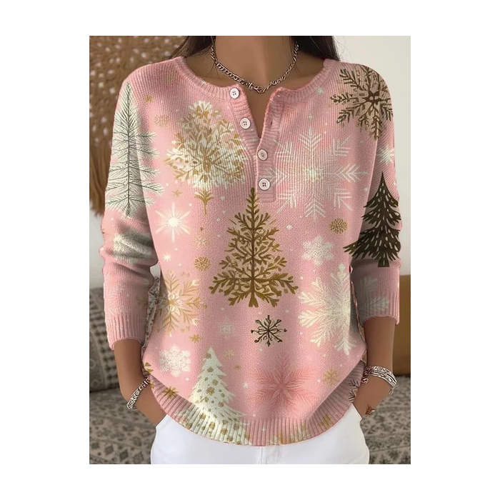 Women Christmas Printing Spring/Fall Casual Long Sleeve Crew Neck Sweater