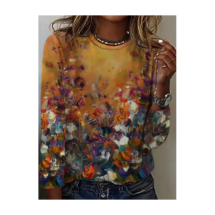 Women Floral Long Sleeve Tee T-shirt Crew Neck Printing Casual Spring/Fall Graphic Tee Top