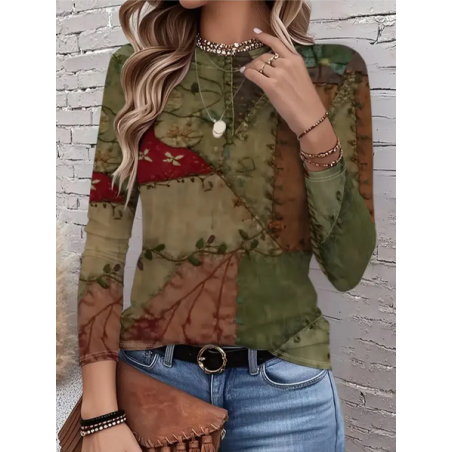 Women Abstract Long Sleeve Tee T-shirt Crew Neck Printing Casual Spring/Fall Graphic Tee Top