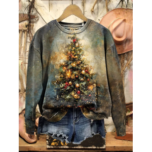 Women Christmas Crew Neck Printing Casual Spring/Fall Long Sleeve Sweatshirt