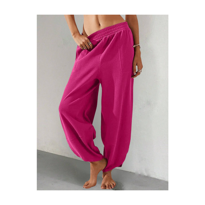 Women Plain Long Elastic Waist Pants Casual Spring/Fall Trousers