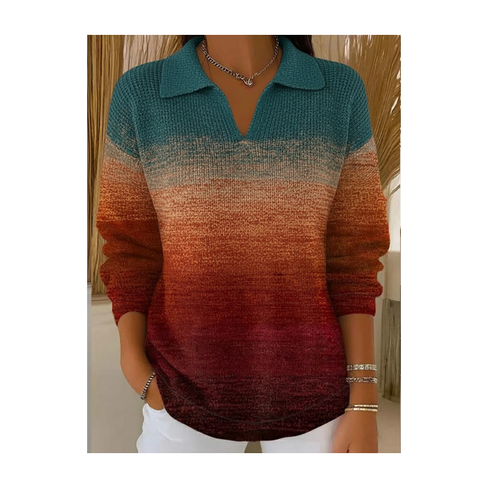 Women Abstract Printing Spring/Fall Casual Long Sleeve Shawl Collar Sweater