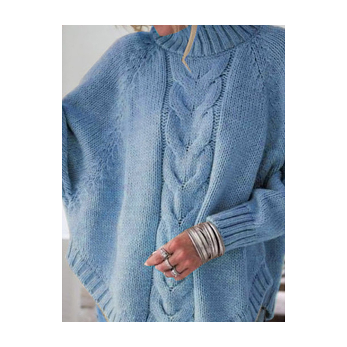 Women Plain Jacquard Winter Street Dolman Sleeve Long Sleeve Mock Neck Sweater