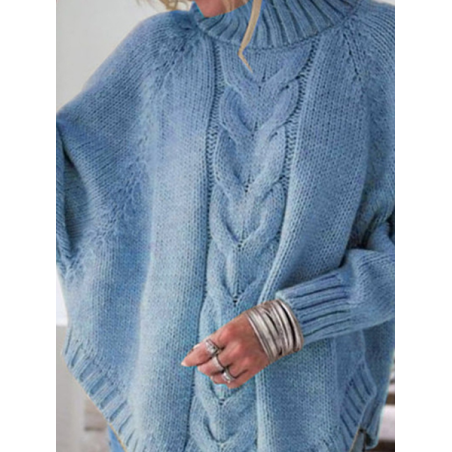 Women Plain Jacquard Winter Street Dolman Sleeve Long Sleeve Mock Neck Sweater