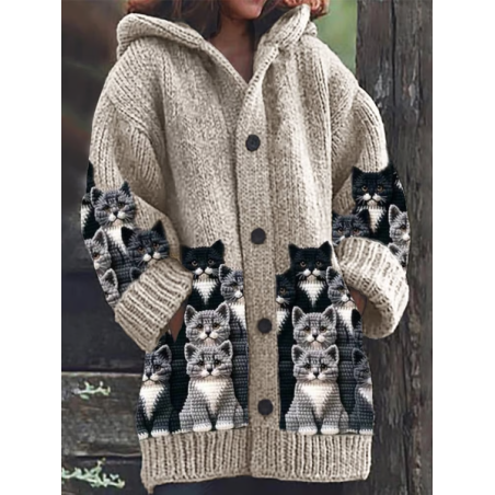 Women Cat Long Sleeve Hoodie Casual Spring/Fall Cardigan Outerwear