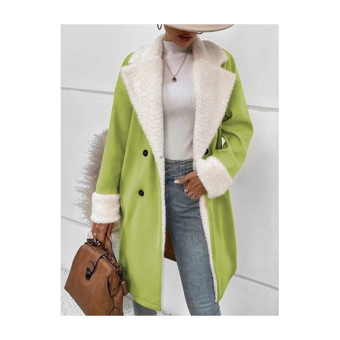 Women's Plain Winter Outerwear Casual Split Joint Mid-long Lapel Collar Overcoat