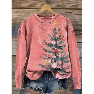 Women Christmas Crew Neck Printing Casual Spring/Fall Long Sleeve Sweatshirt