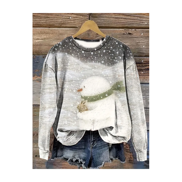 Women Christmas Snowman Crew Neck Printing Casual Spring/Fall Long Sleeve Sweatshirt