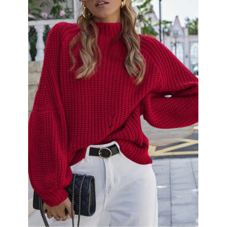 Women Plain Split Joint Winter Street Long Sleeve Mock Neck Sweater