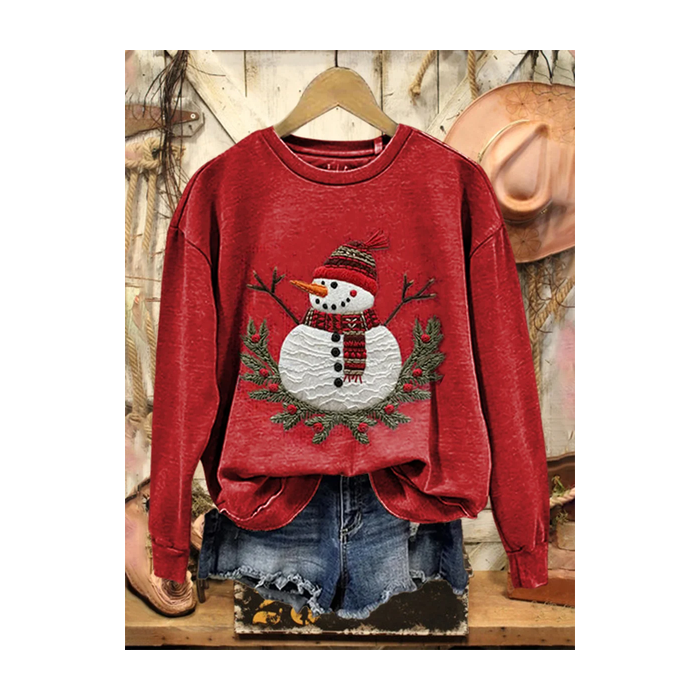 Women Christmas Snowman Crew Neck Printing Casual Spring/Fall Long Sleeve Sweatshirt