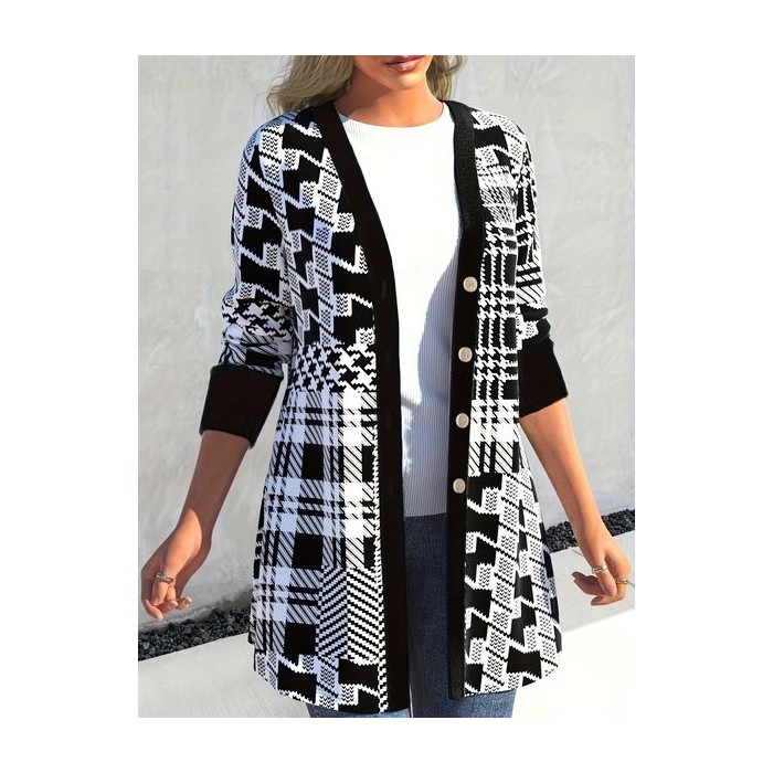 Women Geometric Spring/Fall Cover-up Casual Printing Lightweight Cardigan