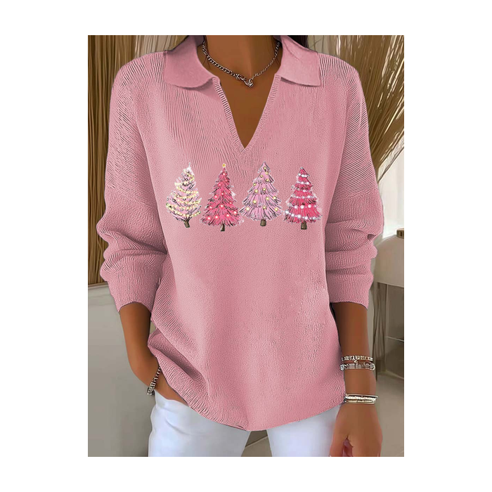 Women Christmas Printing Spring/Fall Casual Long Sleeve Shawl Collar Sweater