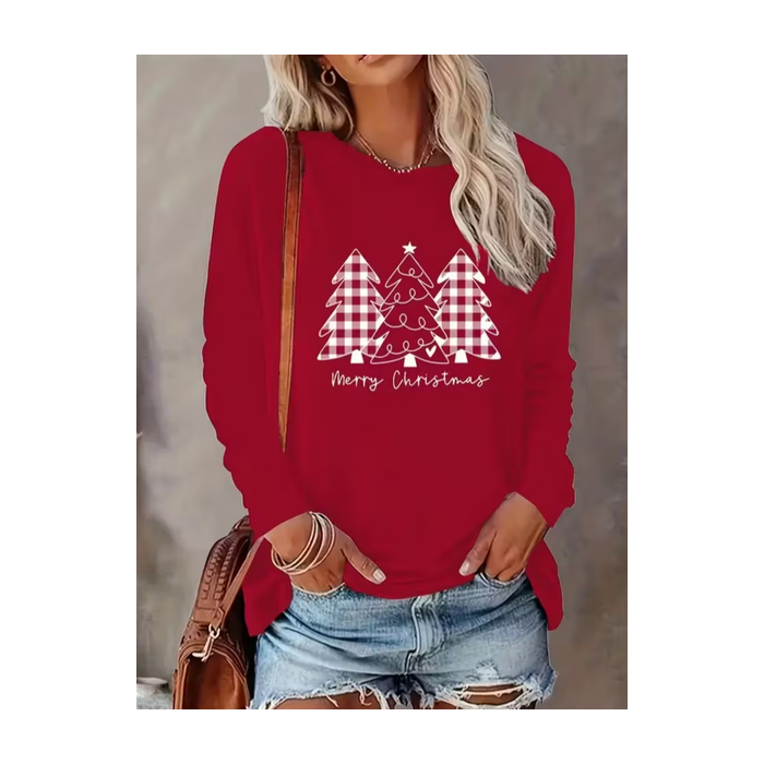 Women Christmas Long Sleeve Tee T-shirt Crew Neck Printing Casual Spring/Fall Graphic Tee Top