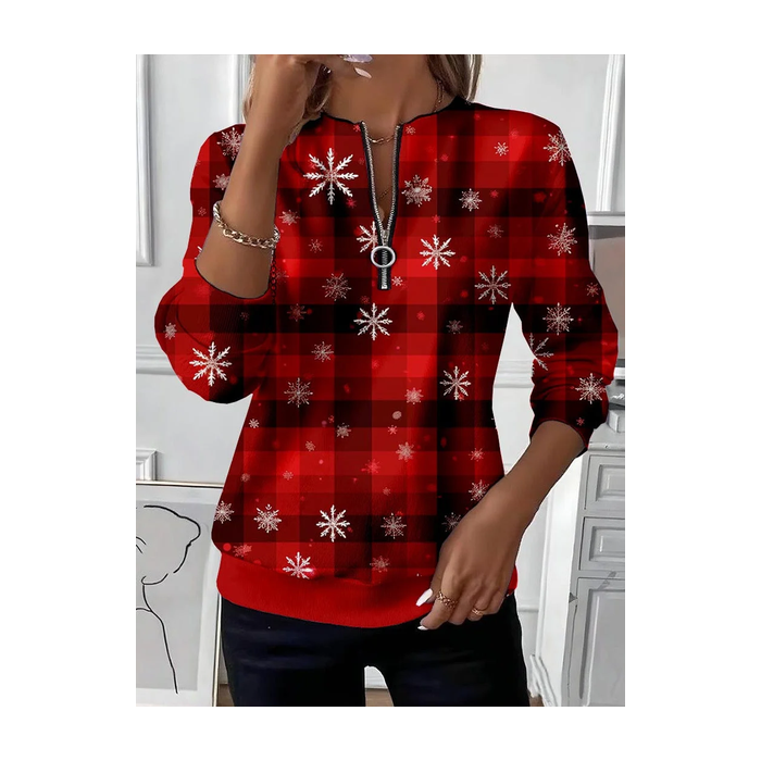 Women Plaid Crew Neck Printing Casual Spring/Fall Long Sleeve Sweatshirt