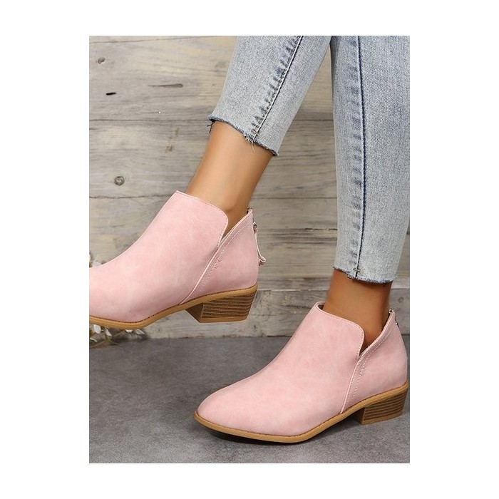 British Style Four Seasons Solid Color Pointed Toe Casual Rear Zipper Low Heel Thick Heel Single Shoes