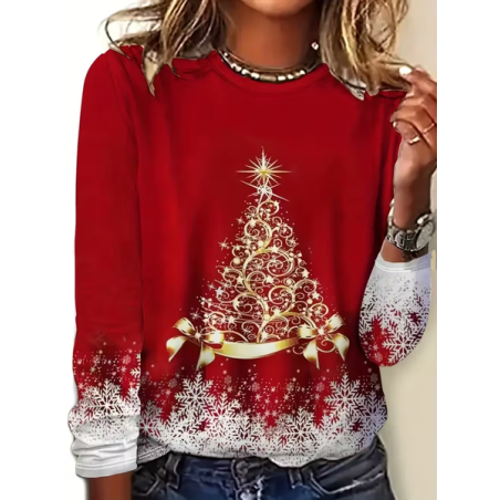 Women Christmas Long Sleeve Tee T-shirt Crew Neck Printing Casual Spring/Fall Graphic Tee Top