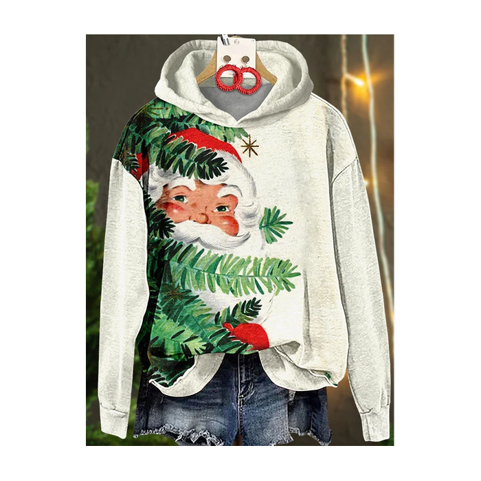 Women Santa Claus Spring/Fall Printing Long Sleeve Casual Daily Hoodie