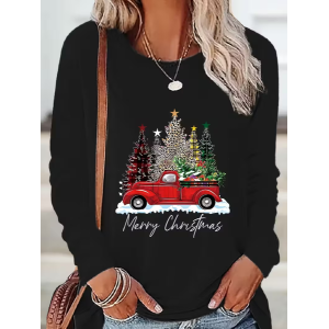 Women Christmas Long Sleeve Tee T-shirt Crew Neck Printing Casual Spring/Fall Graphic Tee Top