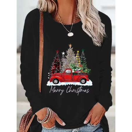 Women Christmas Long Sleeve Tee T-shirt Crew Neck Printing Casual Spring/Fall Graphic Tee Top