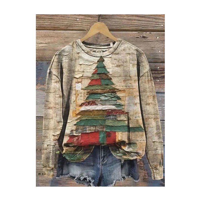 Women Christmas Crew Neck Printing Casual Spring/Fall Long Sleeve Sweatshirt