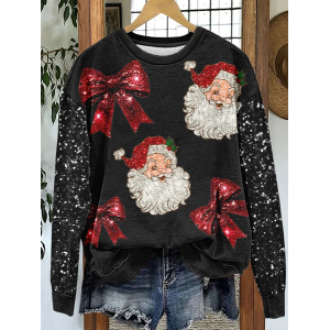 Women Santa Claus Crew Neck Printing Casual Spring/Fall Long Sleeve Sweatshirt