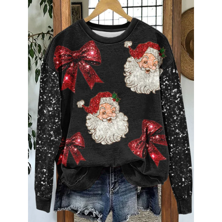 Women Santa Claus Crew Neck Printing Casual Spring/Fall Long Sleeve Sweatshirt
