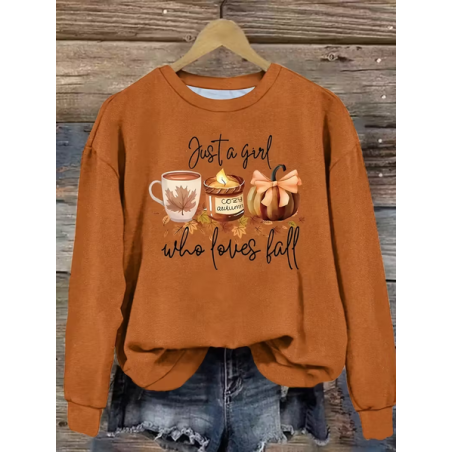Women Maple Leaf Crew Neck Printing Casual Spring/Fall Long Sleeve Sweatshirt