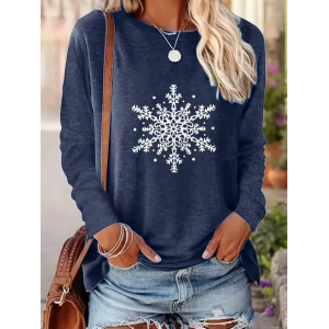 Women Christmas Long Sleeve Tee T-shirt Crew Neck Printing Casual Spring/Fall Graphic Tee Top
