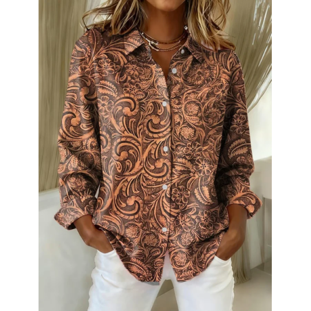 Women Floral Long Sleeve Shirt Spring/Fall Buckle Shirt Collar Regular Sleeve Daily Casual Top