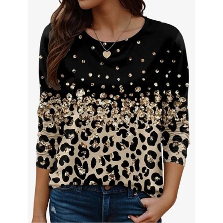 Women's Long Sleeve Tee T-shirt Spring/Fall Leopard Jersey Crew Neck Holiday Going Out Casual Top